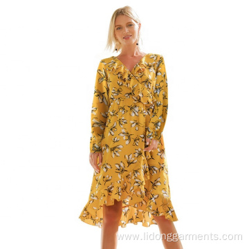 Elegant Casual Printed Long Sleeve Chiffon Dress